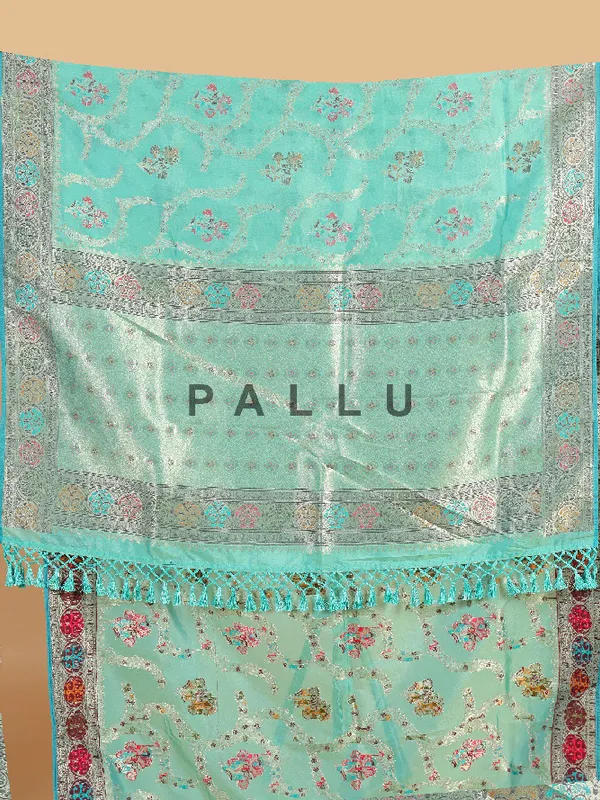 Aqua silk saree with zari work