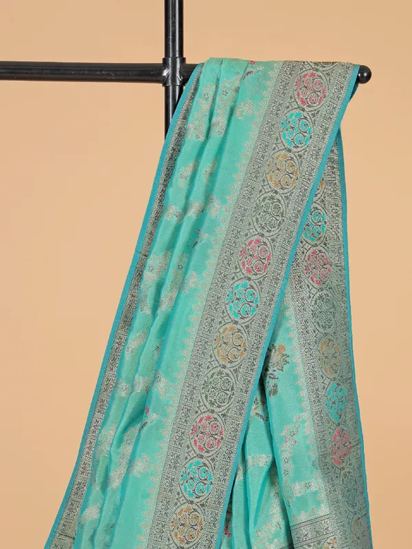 Aqua silk saree with zari work