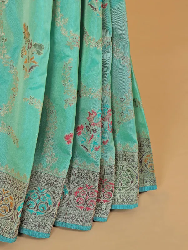 Aqua silk saree with zari work