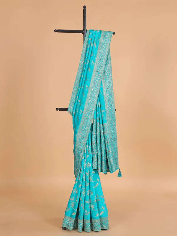 Aqua silk wedding wear saree