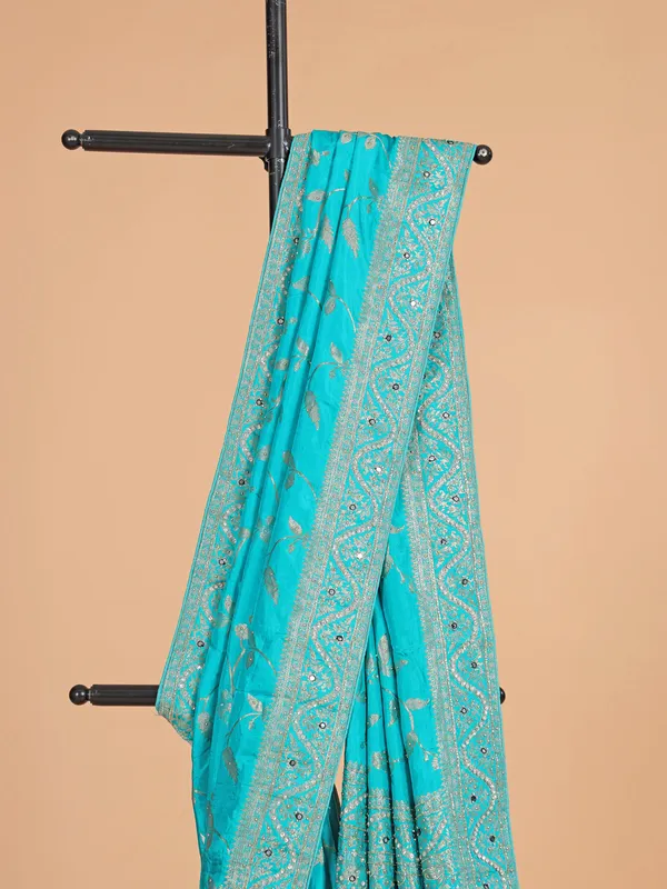 Aqua silk wedding wear saree