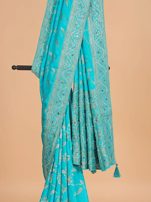 Aqua silk wedding wear saree