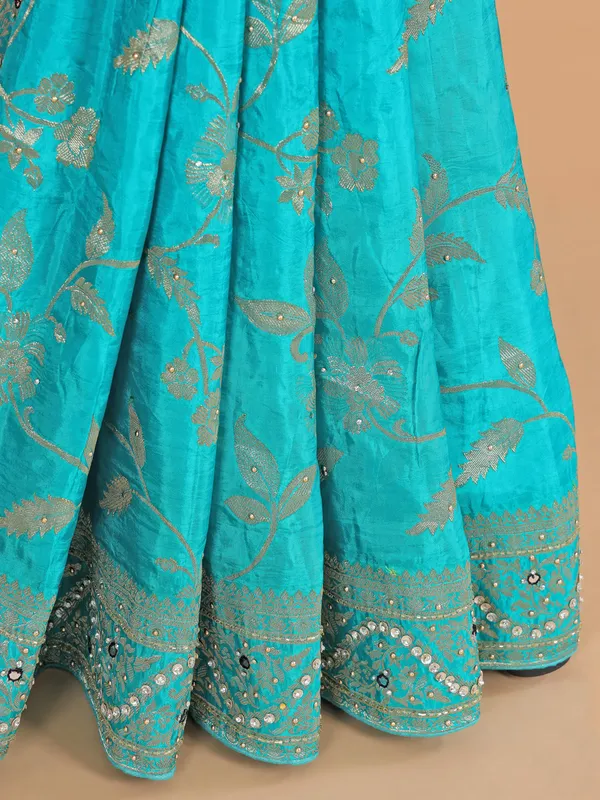 Aqua silk wedding wear saree