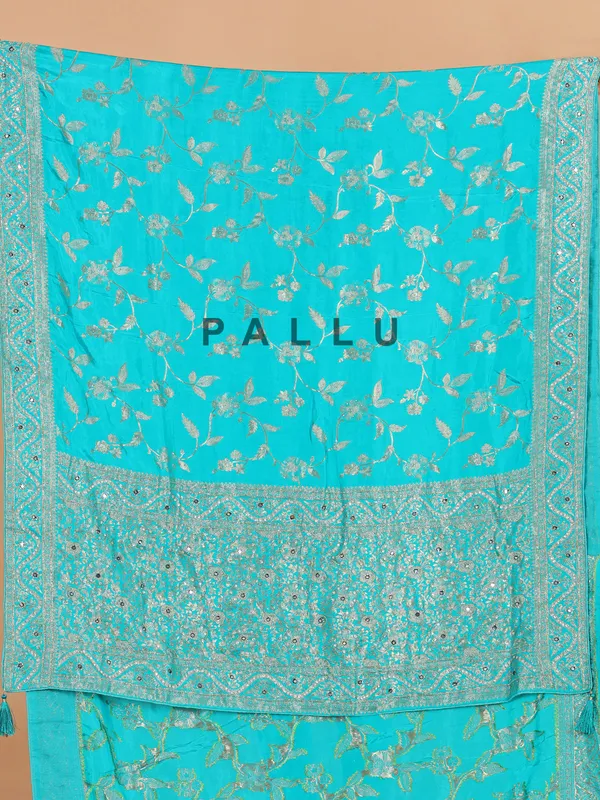 Aqua silk wedding wear saree