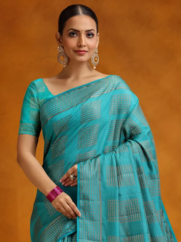 Aqua silk zari worked saree
