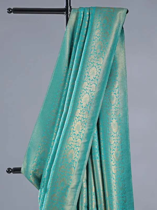 Aqua silk zari worked saree for wedding wear