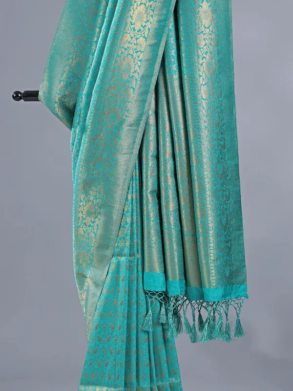 Aqua silk zari worked saree for wedding wear