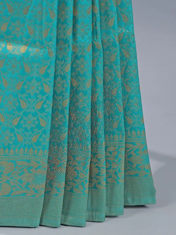 Aqua silk zari worked saree for wedding wear