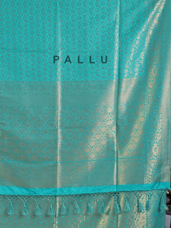 Aqua silk zari worked saree for wedding wear