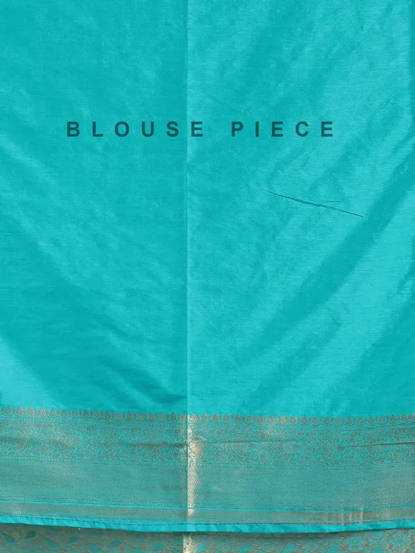 Aqua silk zari worked saree for wedding wear