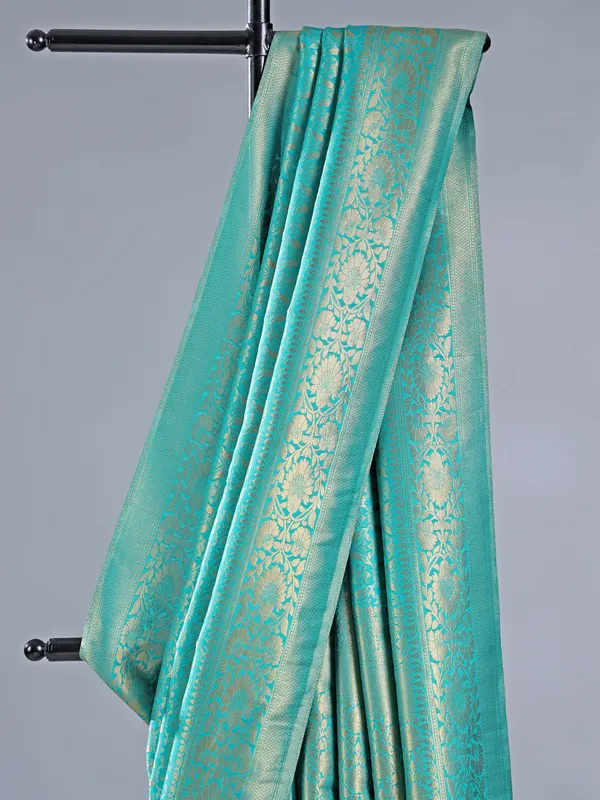 Aqua silk zari worked saree for wedding wear