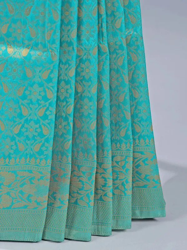Aqua silk zari worked saree for wedding wear