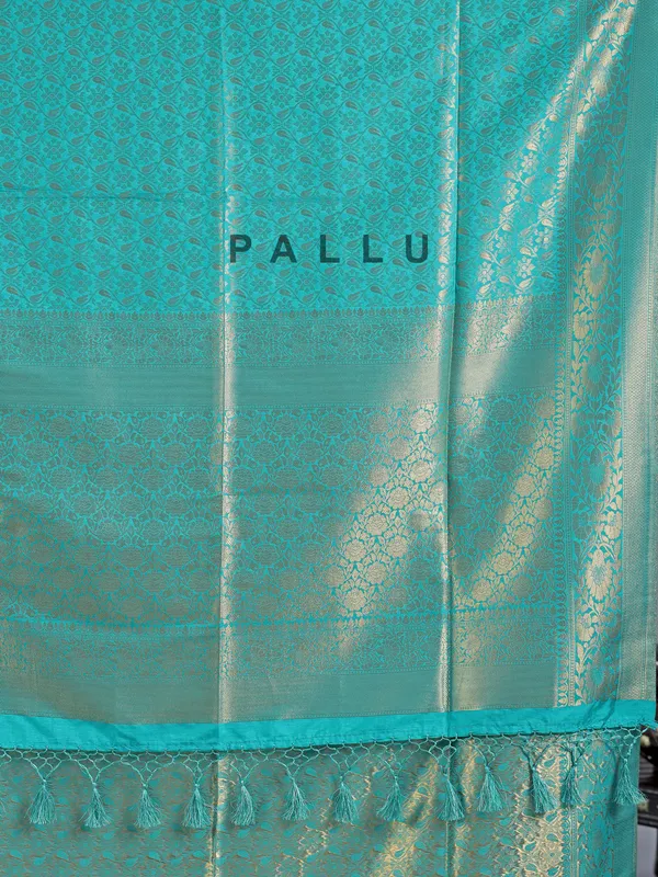 Aqua silk zari worked saree for wedding wear