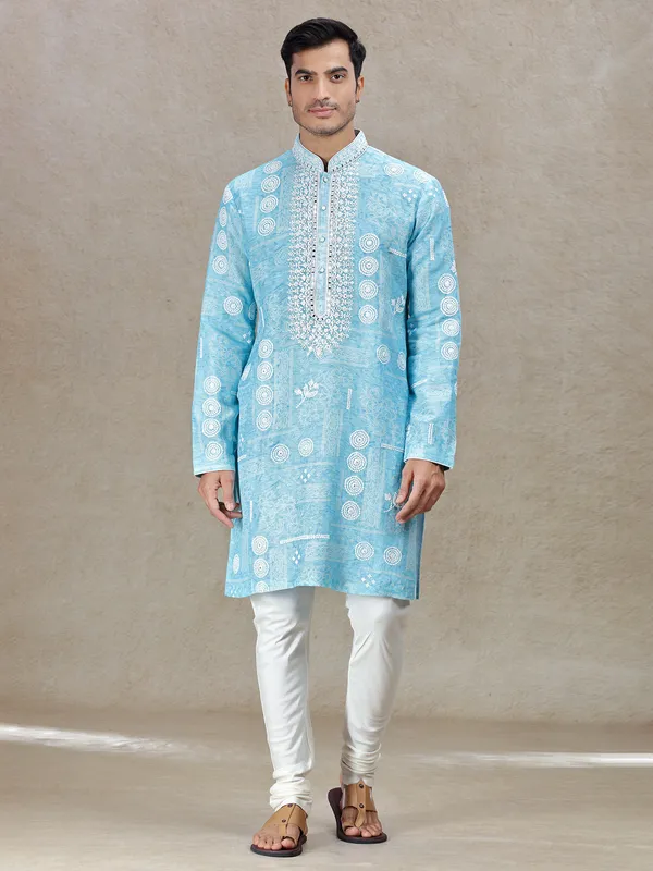 Aqua tranquil elegance tussar silk kurta suit