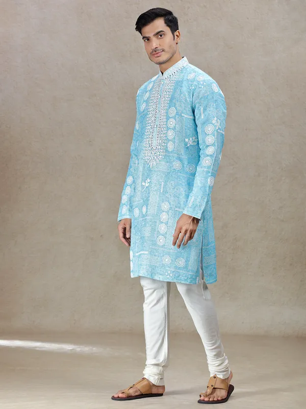 Aqua tranquil elegance tussar silk kurta suit