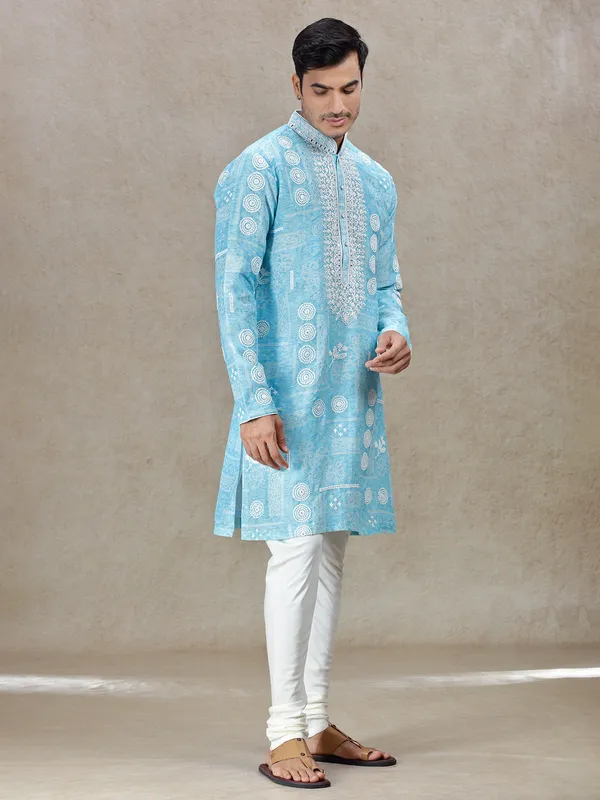 Aqua tranquil elegance tussar silk kurta suit