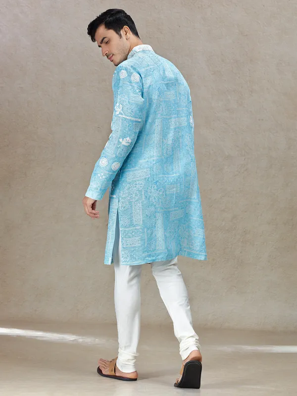 Aqua tranquil elegance tussar silk kurta suit