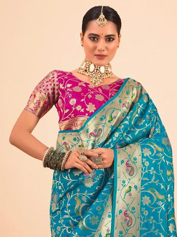 Aqua wedding wear paithani silk saree