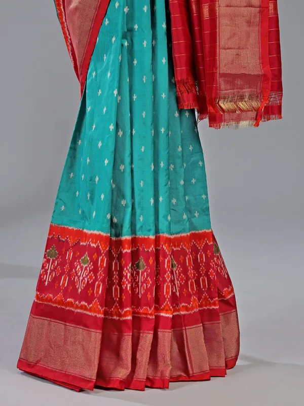Aqua zari weaving patola silk saree for celebrations