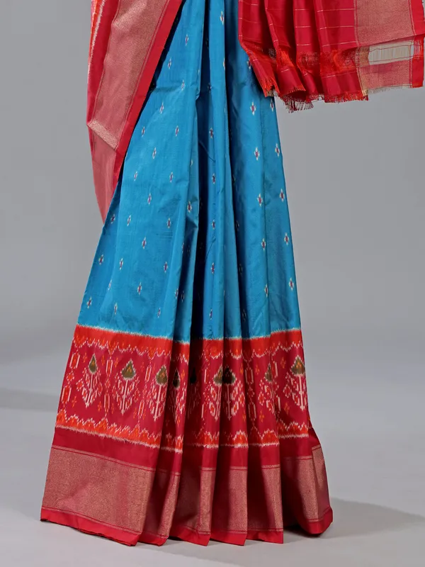 Aqua zari weaving patola silk saree for wedding charm