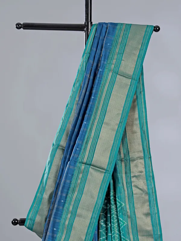Aqua zari weaving patola silk saree with printed patterns