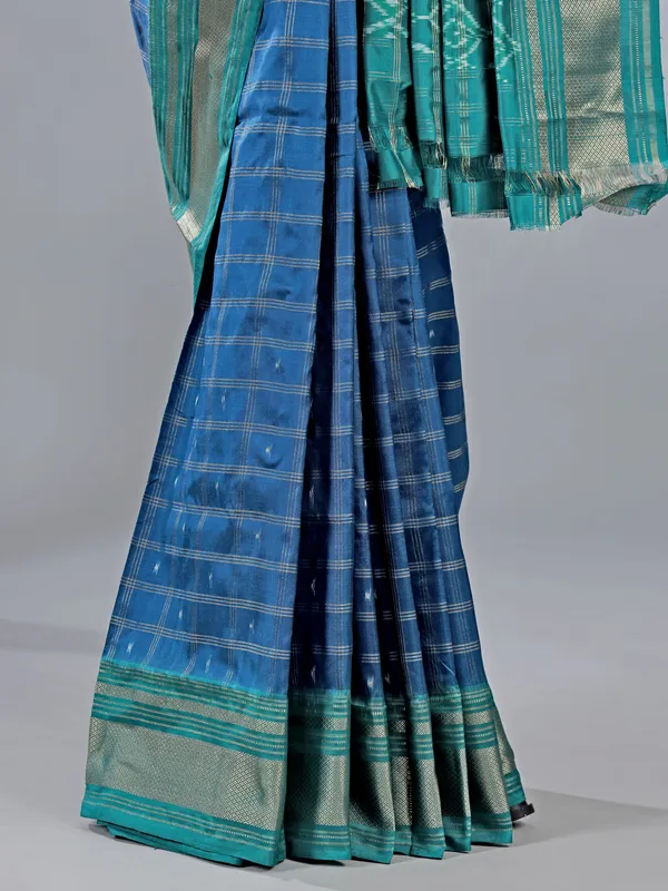 Aqua zari weaving patola silk saree with printed patterns