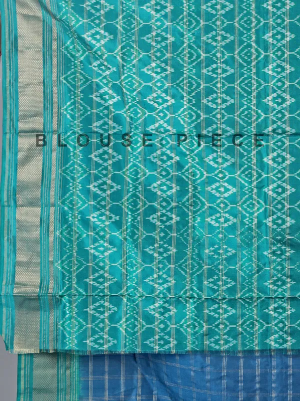 Aqua zari weaving patola silk saree with printed patterns