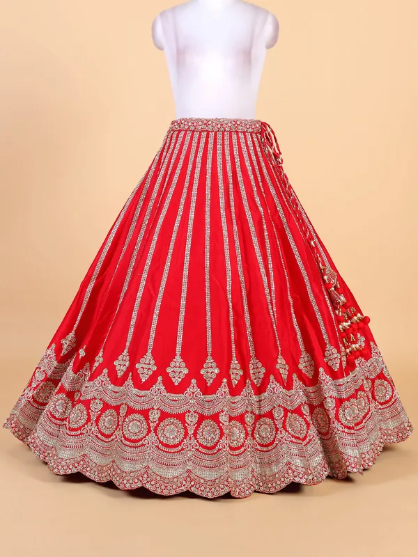 Arreactive red raw silk lehenga choli