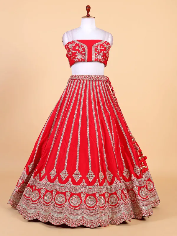 Arreactive red raw silk lehenga choli