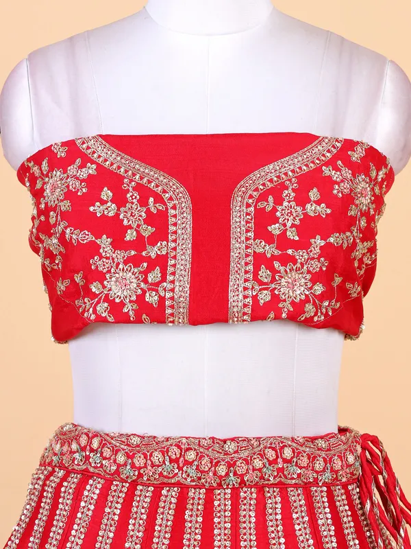 Arreactive red raw silk lehenga choli
