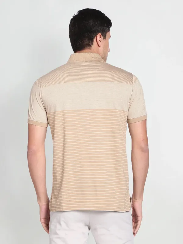 Arrow beige cotton stripe t shirt