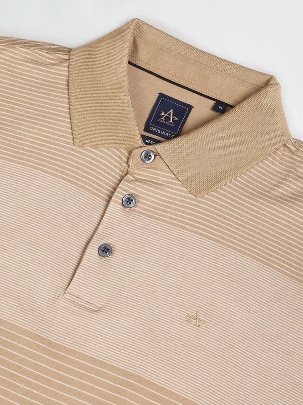 Arrow beige cotton stripe t shirt
