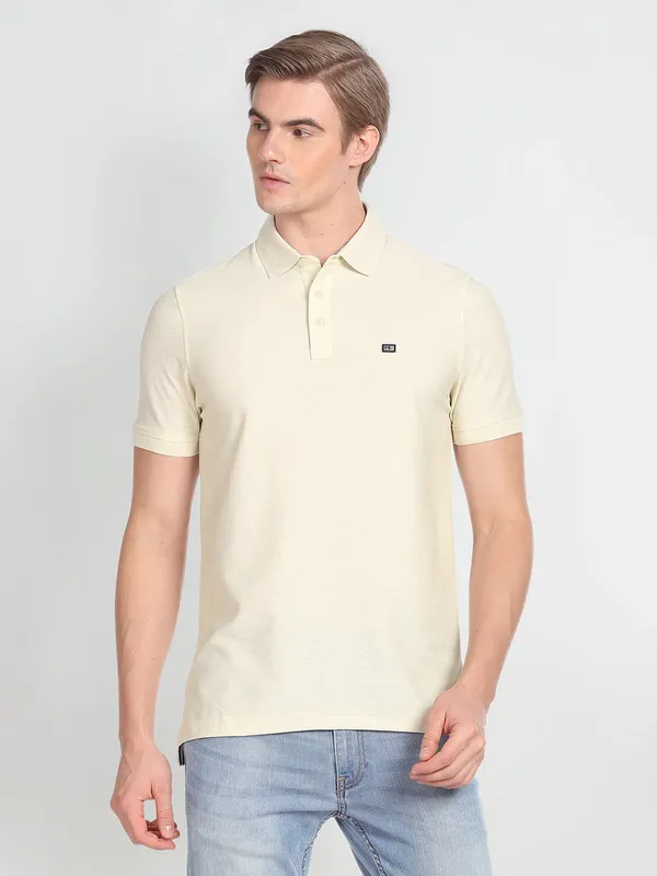 Arrow beige plain cotton t shirt
