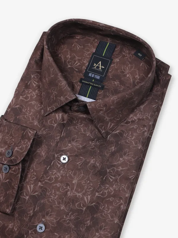 ARROW brown printe cotton shirt