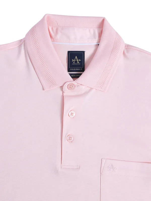 Arrow cotton plain light pink polo t shirt