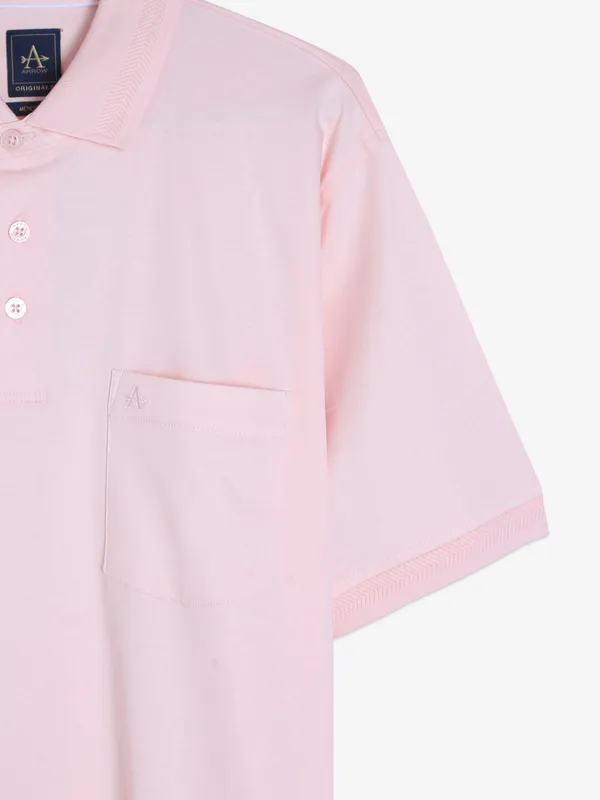 Arrow cotton plain light pink polo t shirt