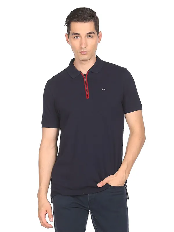 Arrow cotton slim fit plain black t shirt