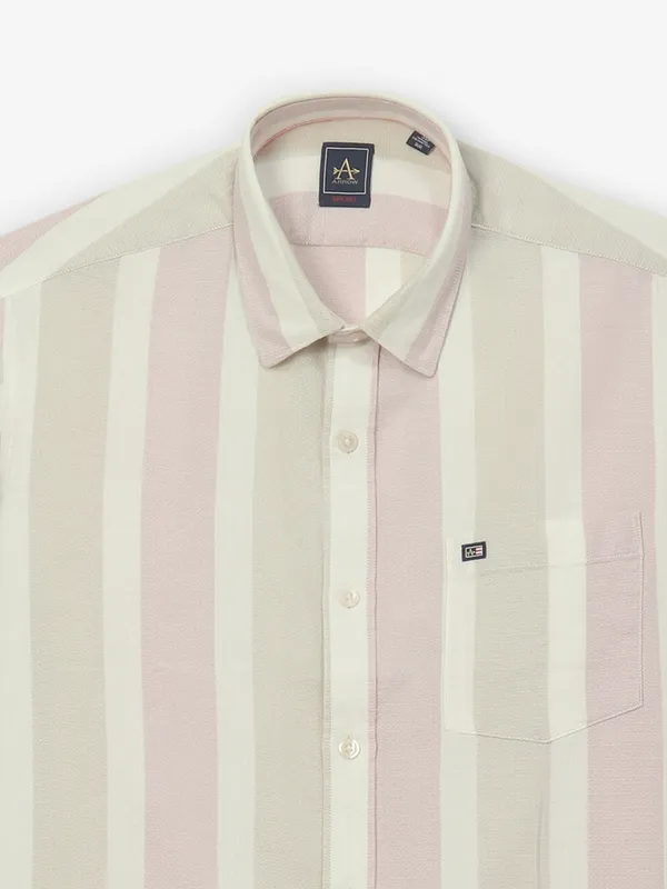 ARROW cream and pink striped casual shirt