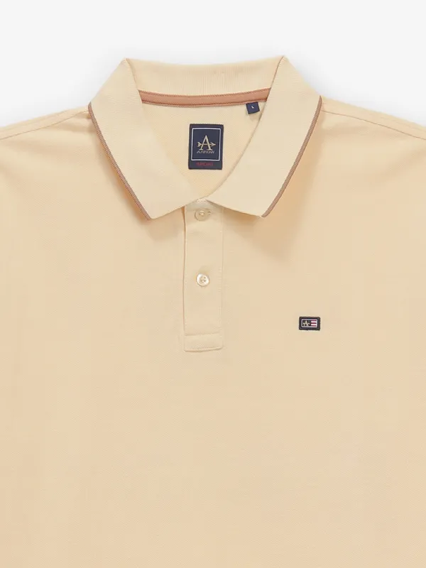 ARROW cream plain cotton polo t-shirt