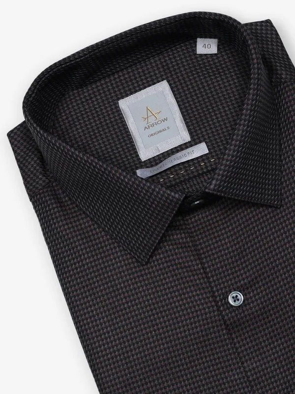 ARROW dark brown textured cotton shirt