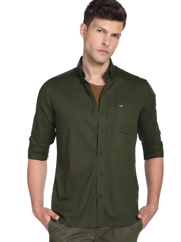 Arrow dark green cotton plain shirt