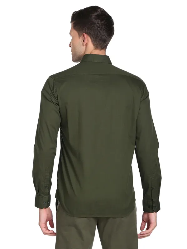 Arrow dark green cotton plain shirt