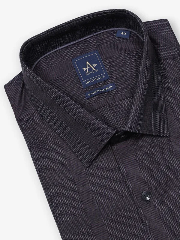 ARROW dark purple checks cotton shirt