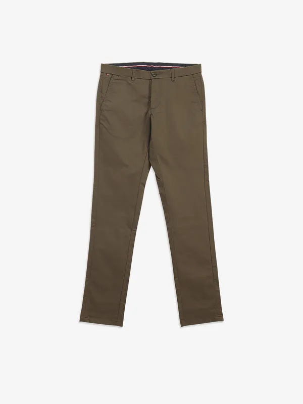ARROW green cotton solid trouser