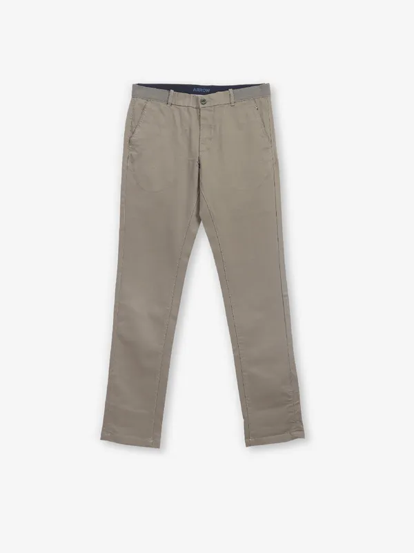 ARROW khaki solid cotton slim fit trouser