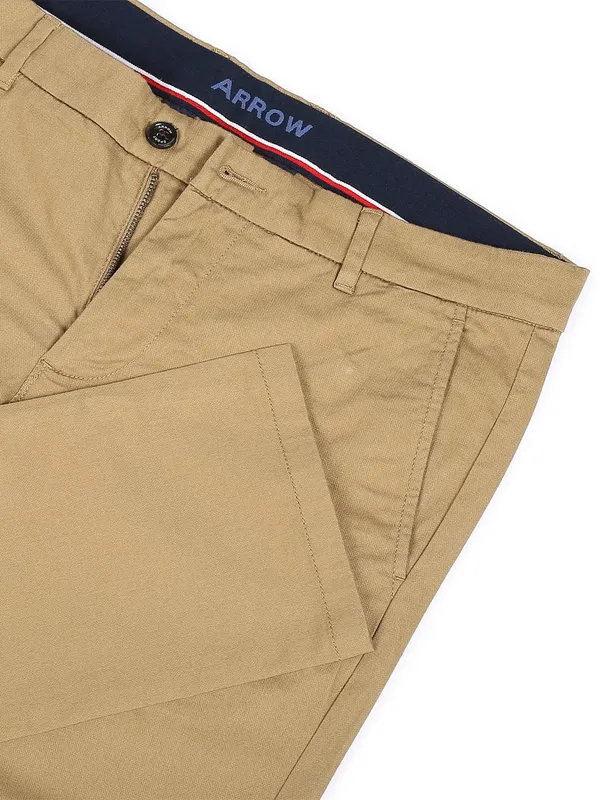 Arrow khaki solid cotton trouser