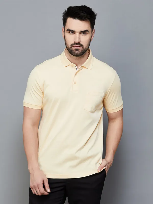 Arrow light yellow casual t shirt in plain