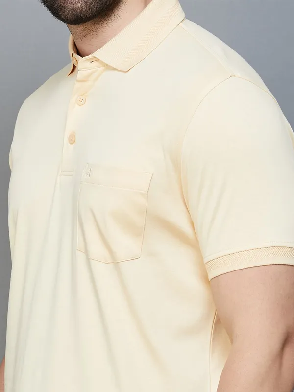 Arrow light yellow casual t shirt in plain