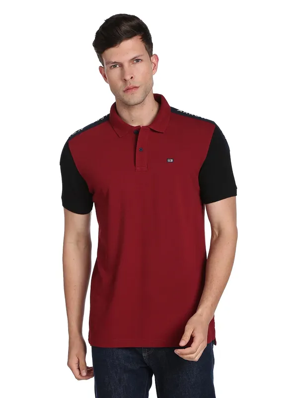 Arrow maroon cotton half sleeves t shirt