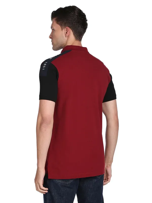 Arrow maroon cotton half sleeves t shirt